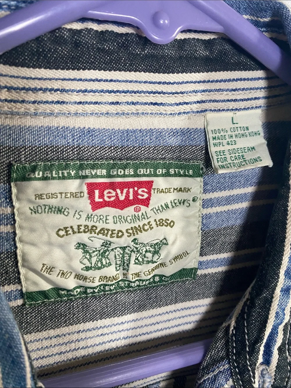 Vintage Levi's Long Sleeve Western Denim Button Up Shirt Men Large Stripe Cotton